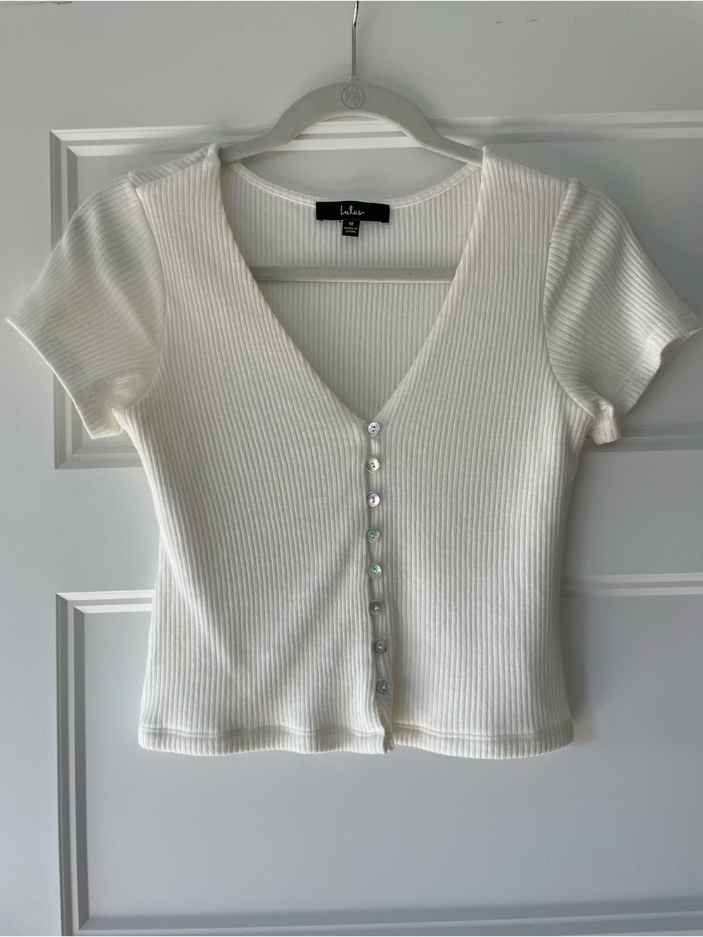 Lulus Ribbed Button Top, White, Medium